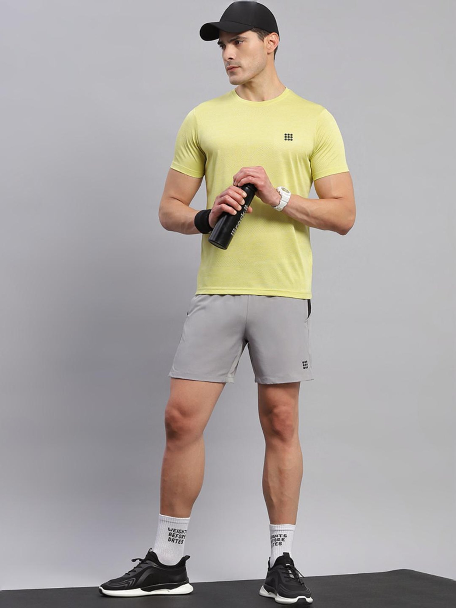 Rock.it Yellow Regular Fit Self Pattern T-Shirt