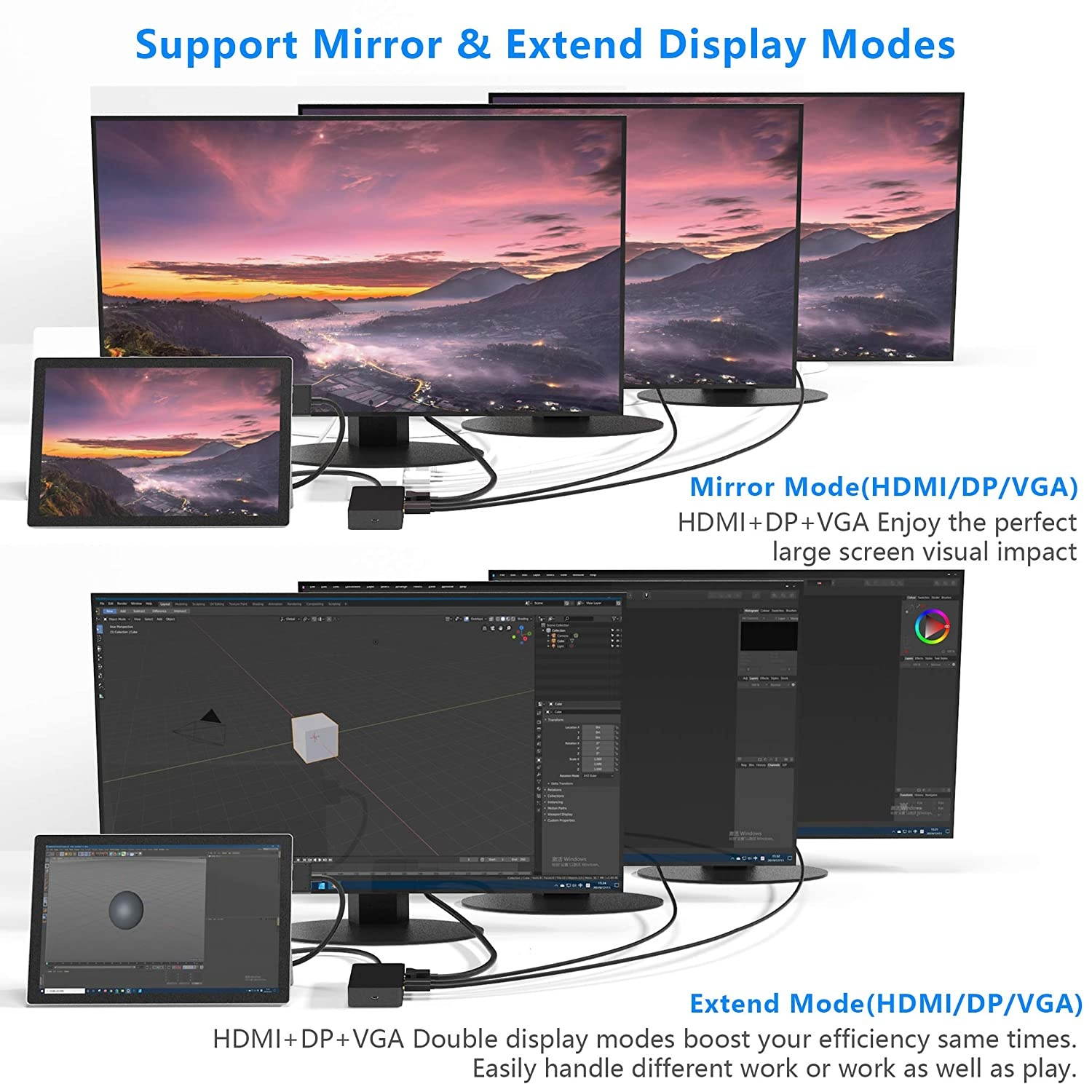 Surface Pro Dock for Surface Pro 4/5/6 Docking Station with HDMI, VGA, DP, RJ-45 Gigabit Ethernet Port, 3X USB 3.0 Ports, USB C Sync Port, Audio Out Port, SD/TF Card Reader, Micro USB Port