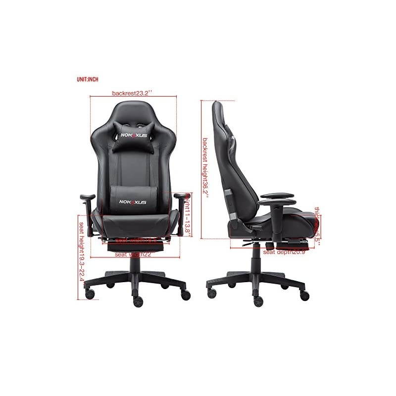 Gaming Chair Large Size High-back Ergonomic Racing Seat with Massager Lumbar Support and Retractible Footrest PU Leather 90-180 degree adjustment of backrest Thickening sponges (YK-6008-BLACK)