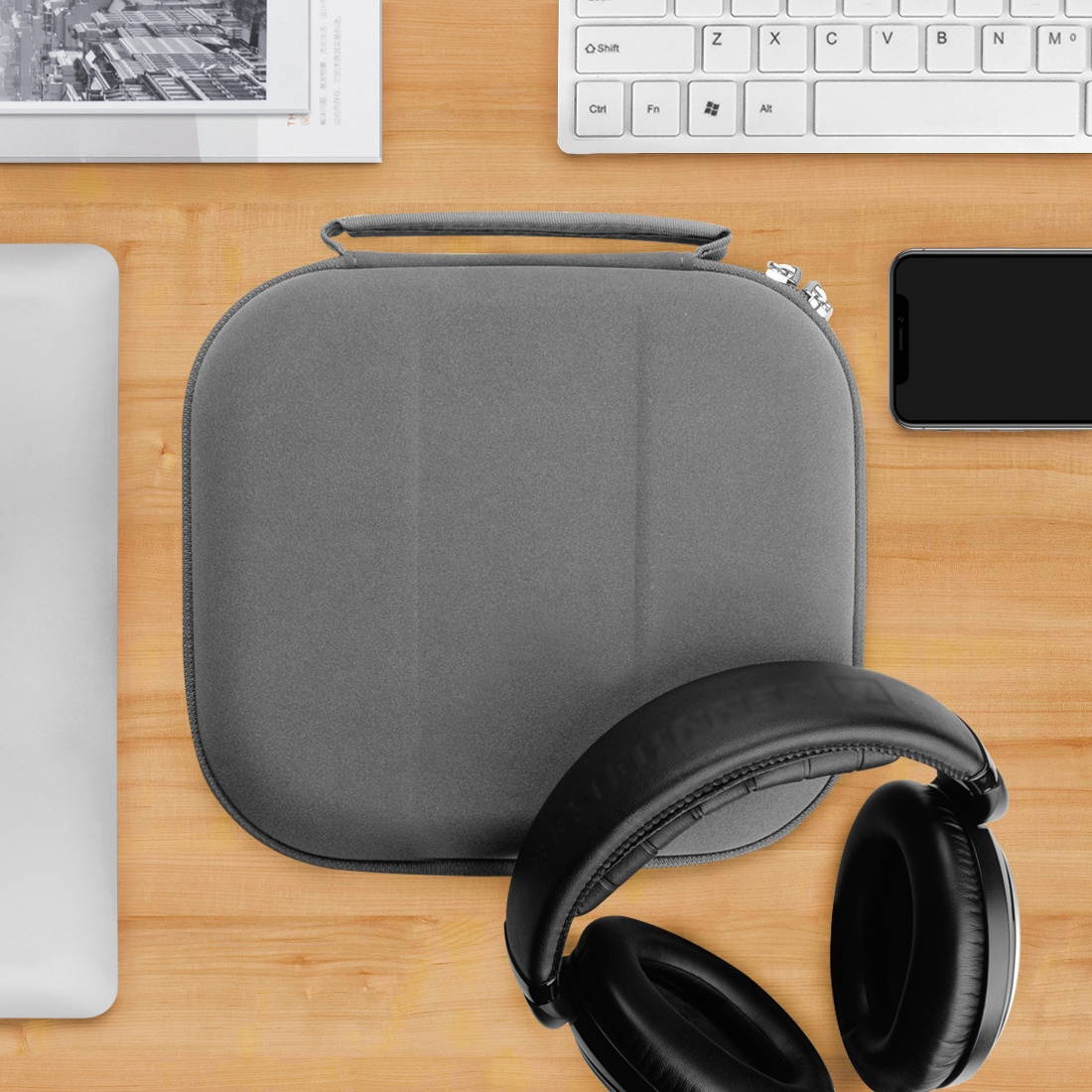 Geekria UltraShell Case for Sennheiser, AKG, FOCAL, Beyerdynamic, Behringer Headphones, Replacement Protective Hard Shell Travel Carrying Bag with Accessories Storage (Grey)