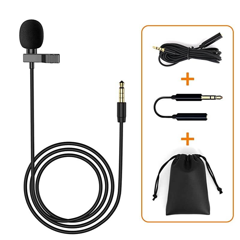 Lapel Microphone, Omnidirectional Mic Compatible with Desktop PC Computer, Mac, Smartphone, iPhone, GoPro, DSLR, Camcorder for Podcast, YouTube, Vlogging, and DJs