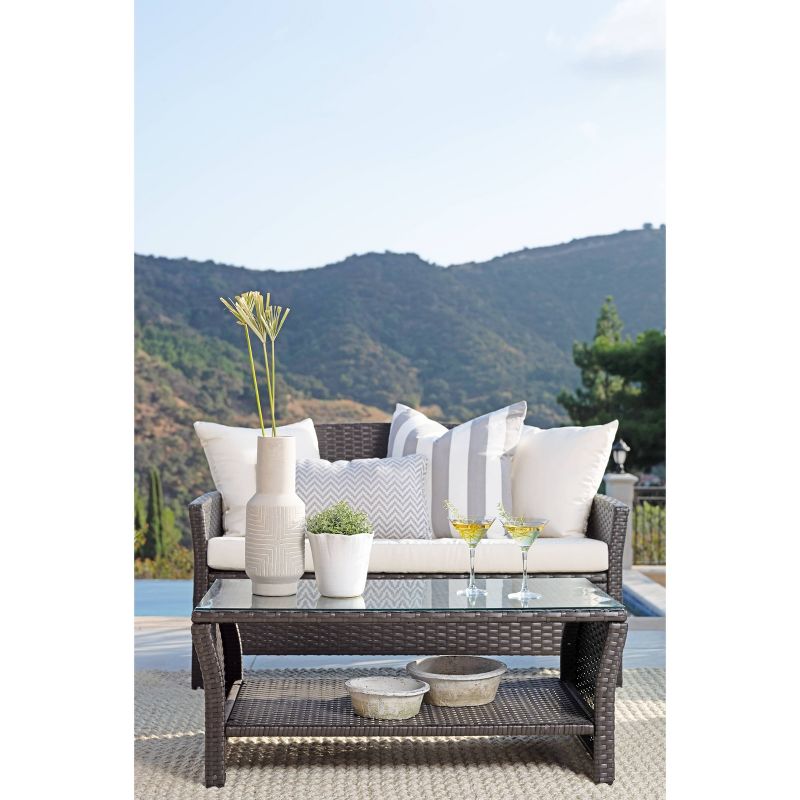 Malibu 4pc Outdoor Curved Wicker Sofa Set - Brown/White - Coaster