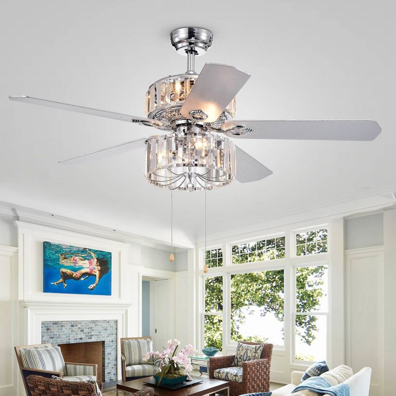 52" x 52" x 22" 5-Blade Perris Lighted Ceiling Fan with Crystal Shade Silver - Warehouse Of Tiffany