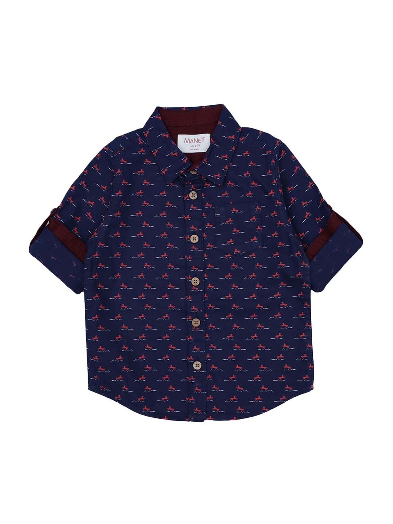 Manet Kids Blue Cotton Printed Shirt