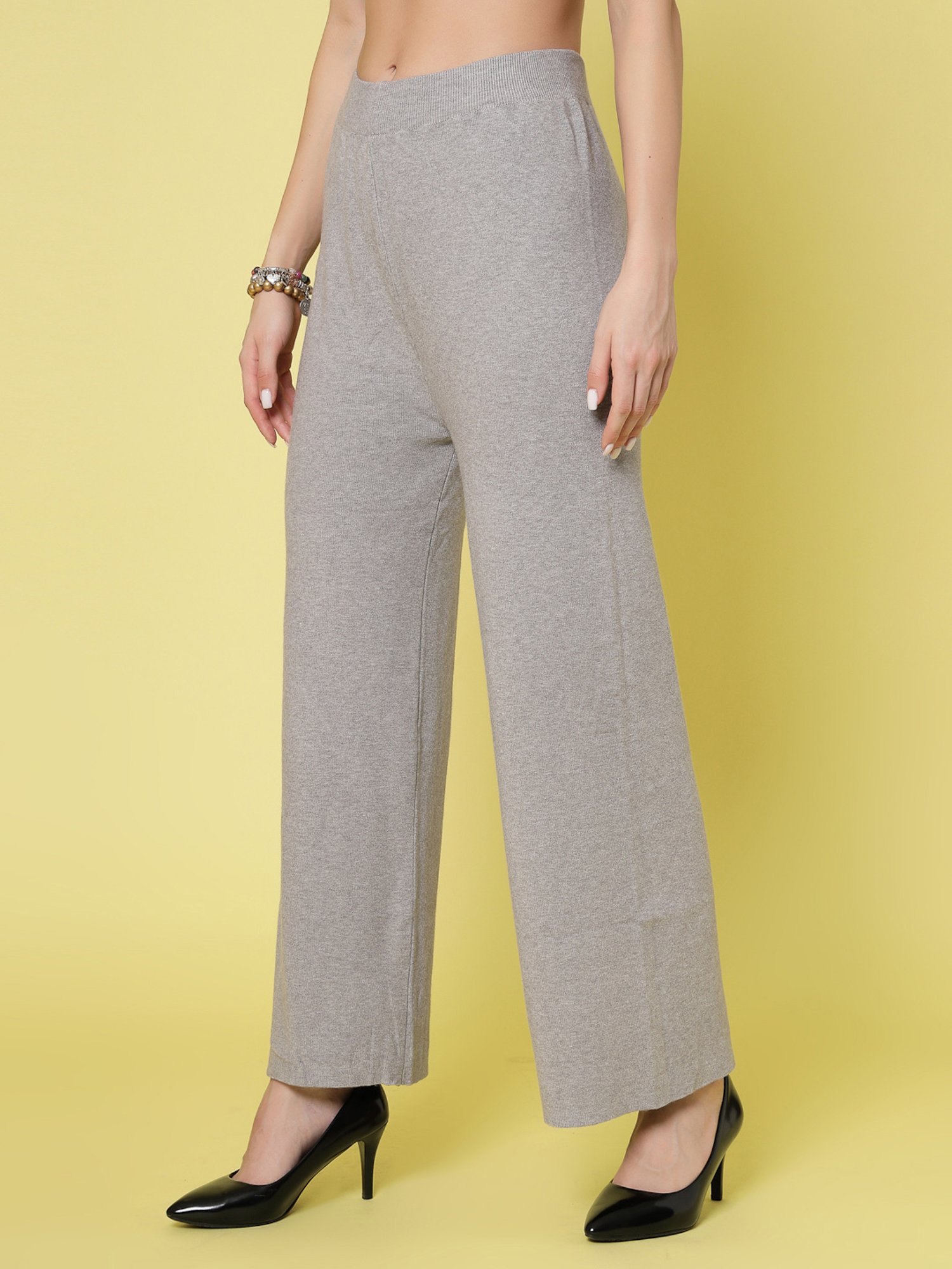 Mafadeny Light Grey Regular Fit Mid Rise Palazzos