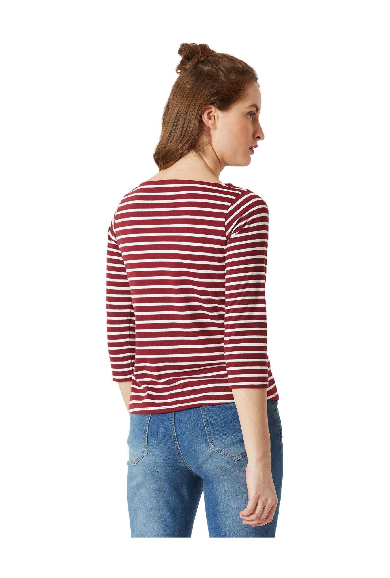 Miss Chase Maroon & White Striped Top