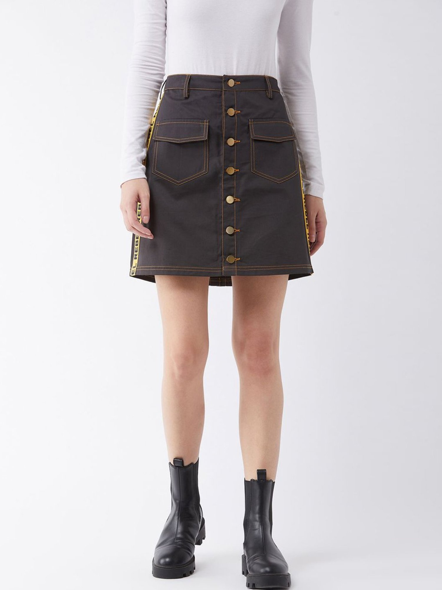 Miss Chase Grey Printed Shift Skirt