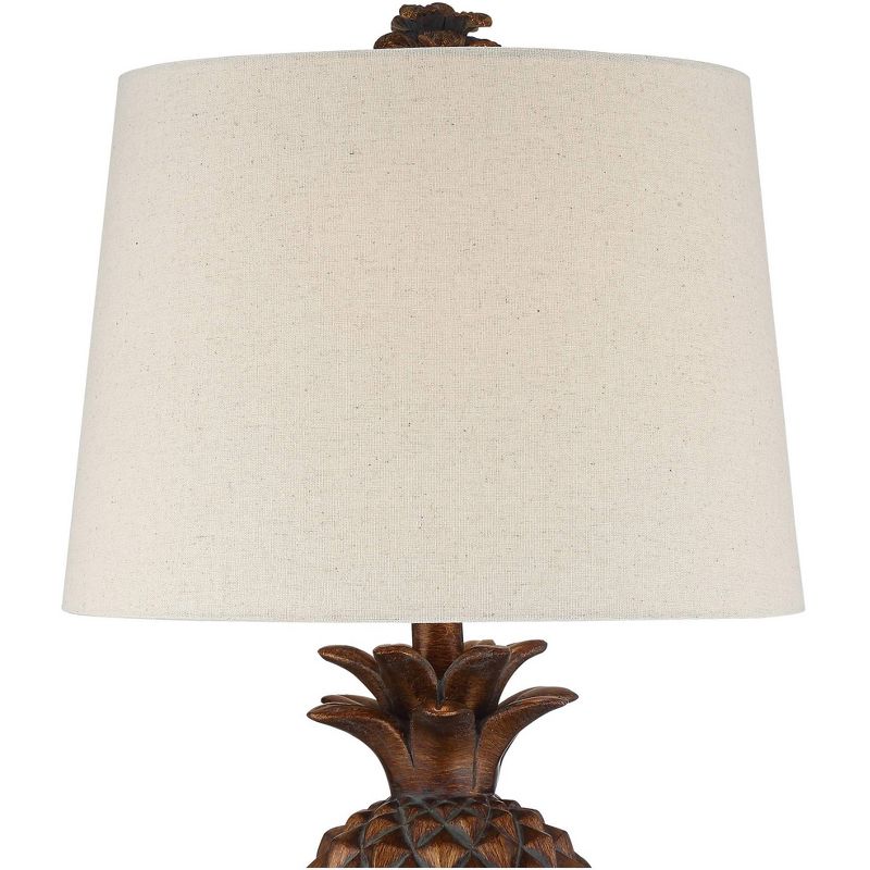 Regency Hill Tropical Accent Table Lamp Pineapple Brown Oatmeal Fabric Tapered Drum Shade Living Room Bedroom Bedside Nightstand