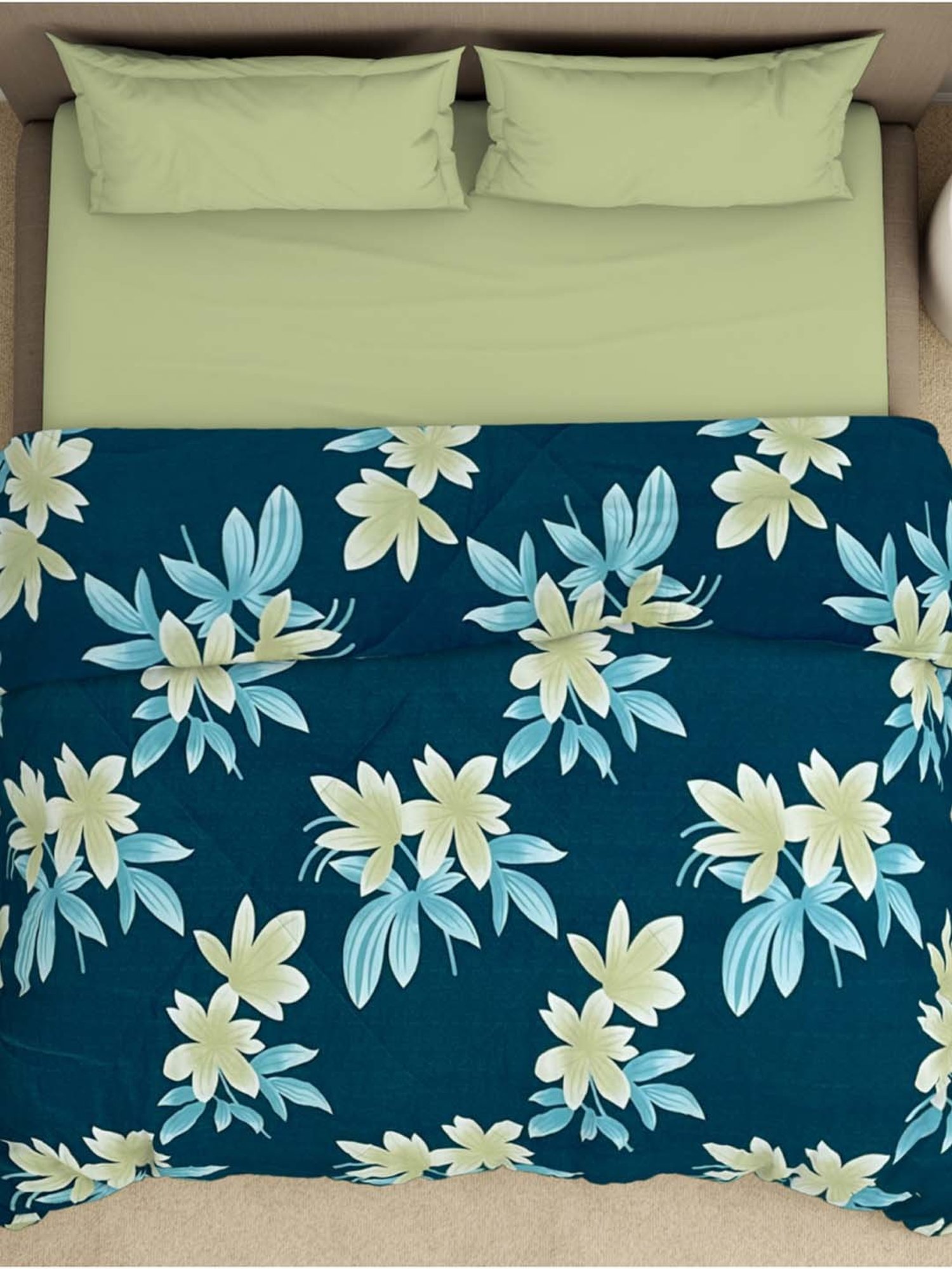 Welspun Bliss Dark Blue Microfibre 120 GSM Shell Double Bed Quilt