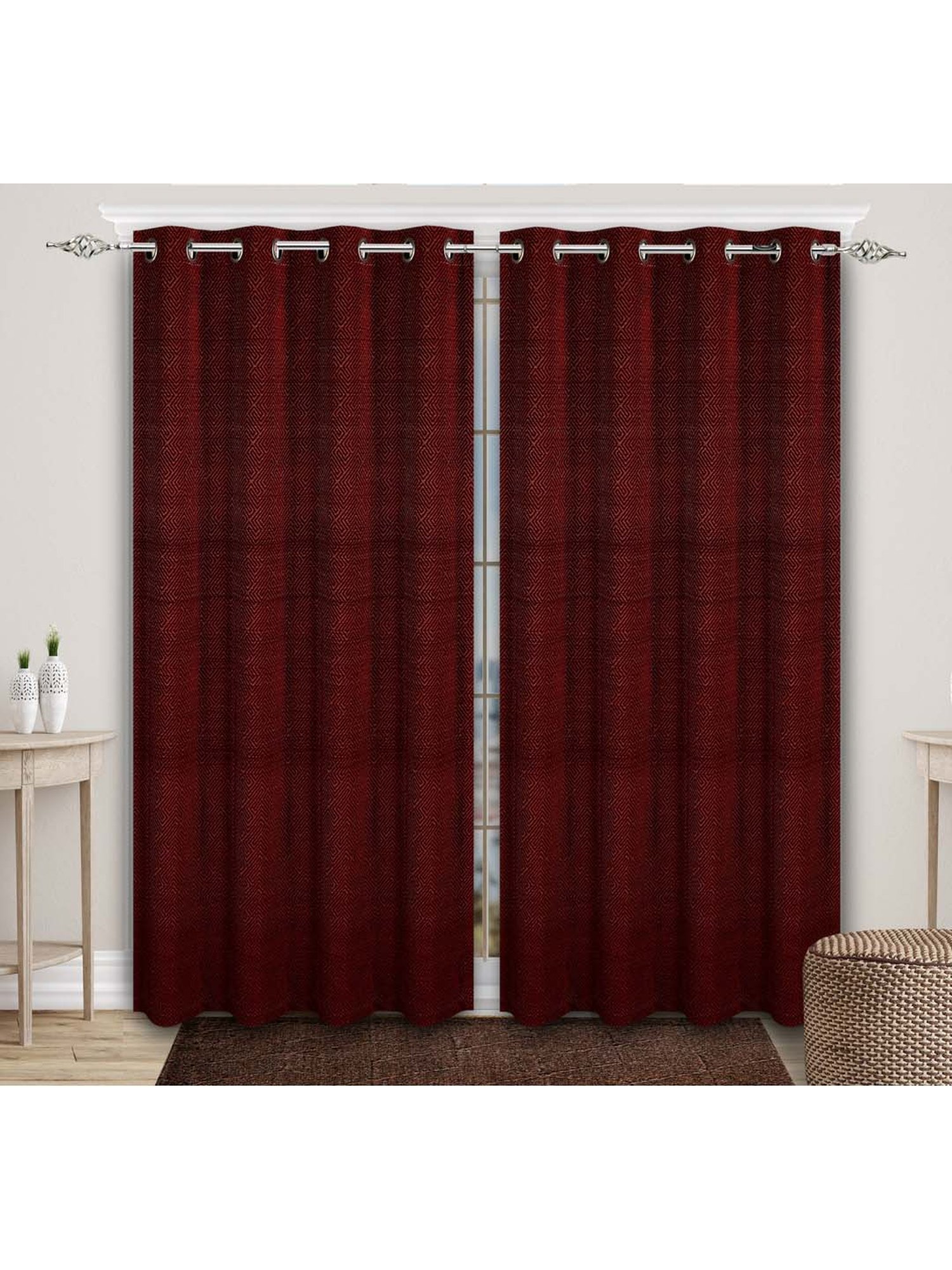 Saralhome Pacman Chenille Blackout Door Curtains 2pc, Mehroon. 4x7 Ft