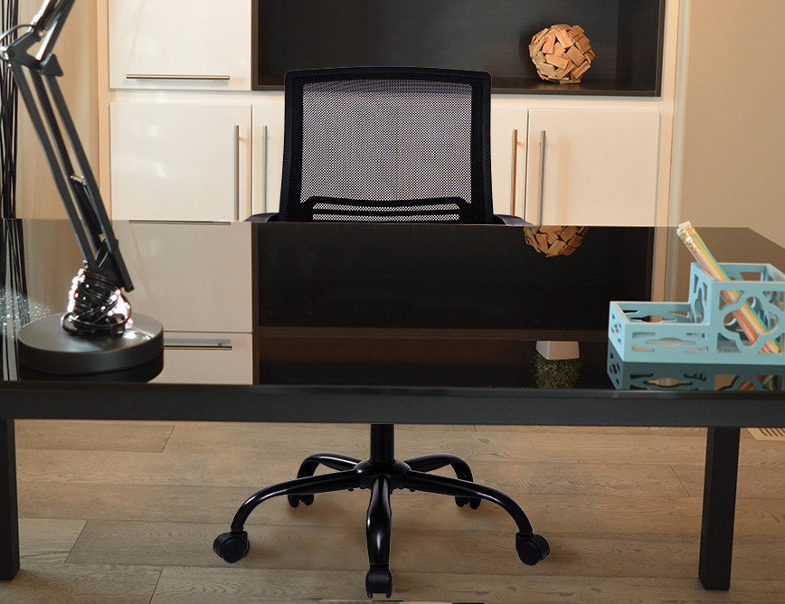 Office Chair Ergonomic Mid Back Swivel Mesh Chair with Armrest (Black)