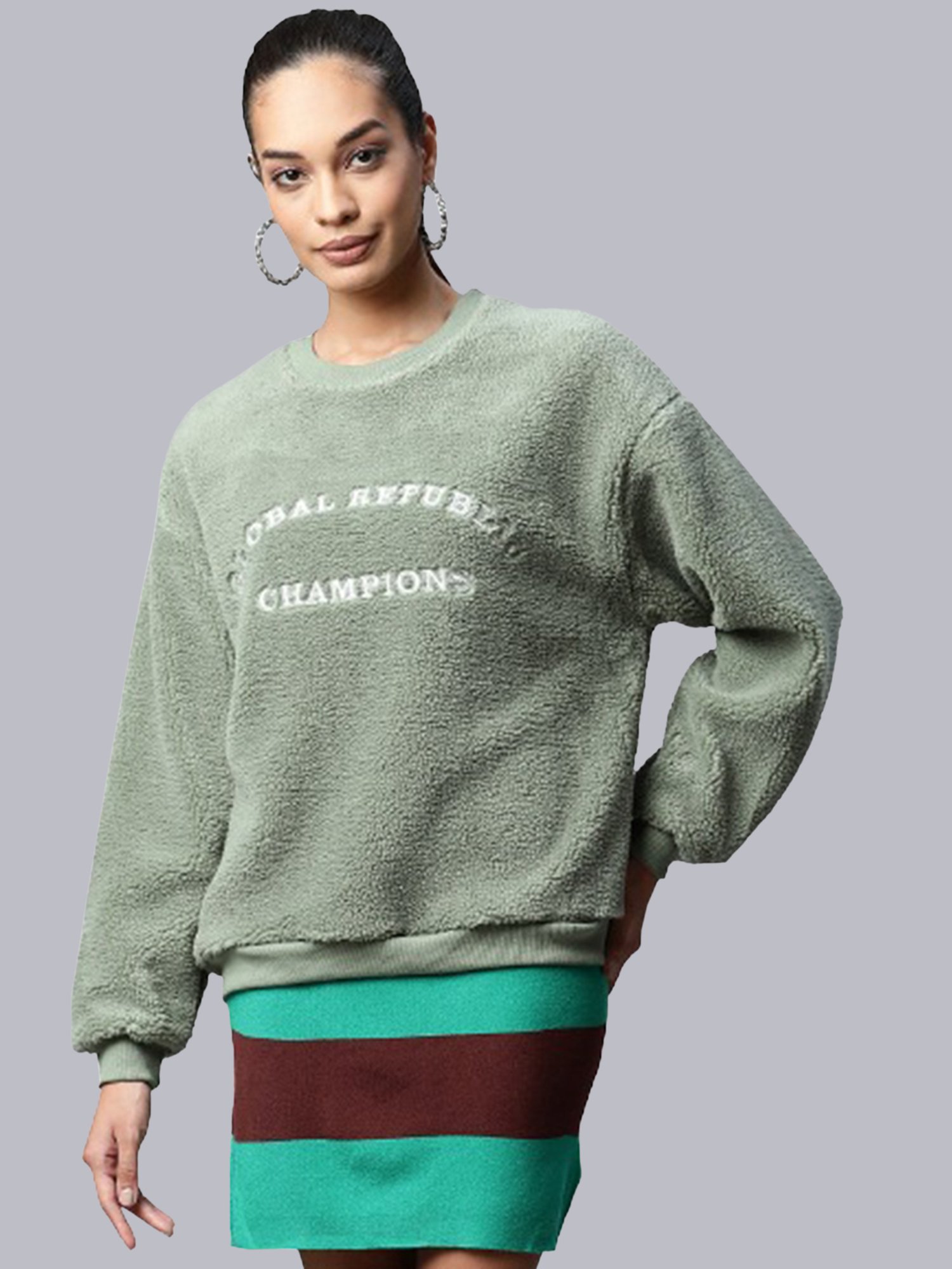 Global Republic Sage Green Graphic Print Sweatshirt
