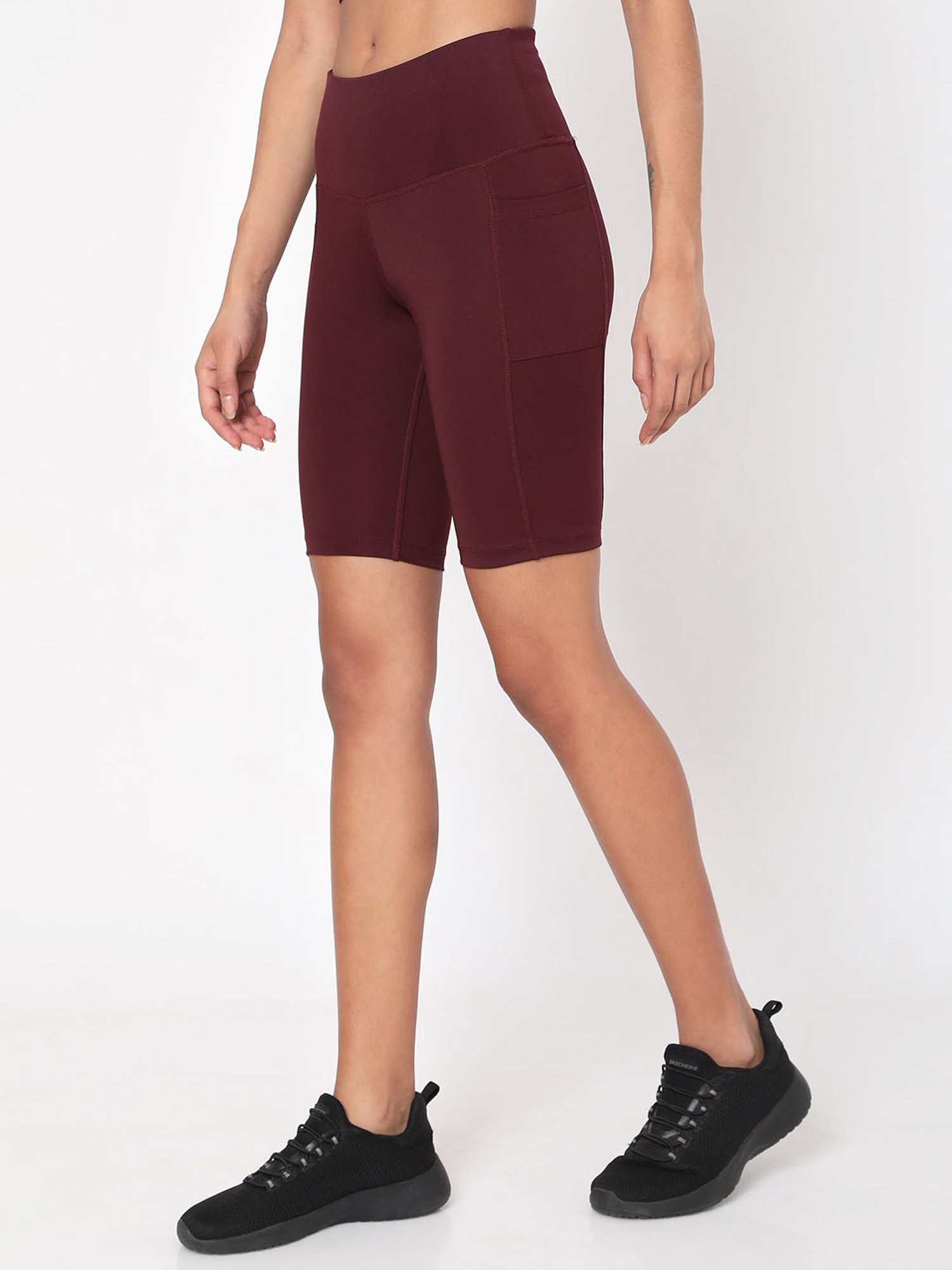 SILVERTRAQ Wine Polyester Relaxed Fit Cycling Shorts