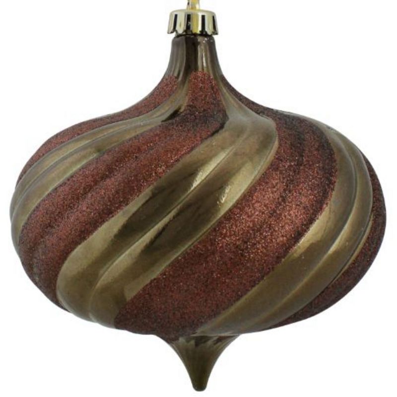 Northlight 4ct Shiny Glitter Swirl Shatterproof Onion Drop Christmas Ornament Set 5.75" - Brown