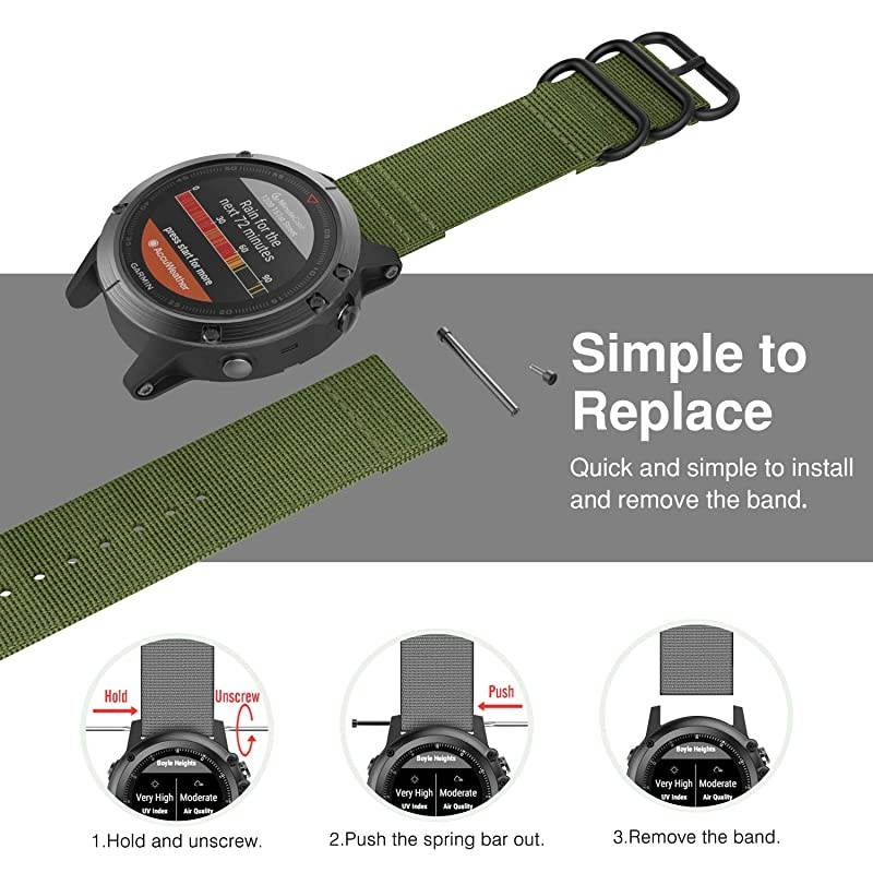 Band Compatible with Garmin Fenix 66 ProFenix 55 PlusForerunner 935 Fine Woven Nylon Adjustable Replacement Strap with Metal Buckle Army Green