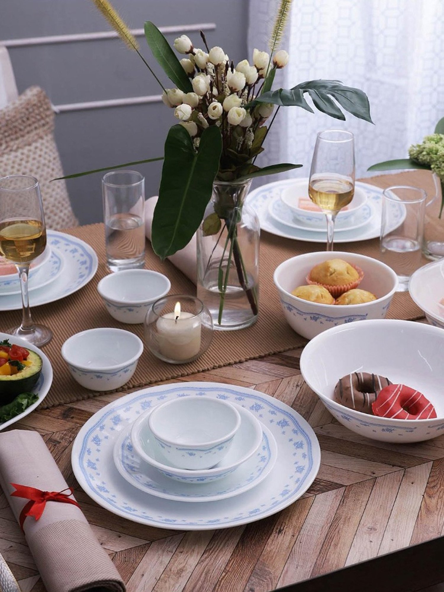 Cello White Opalware 35-Piece Dinner Set