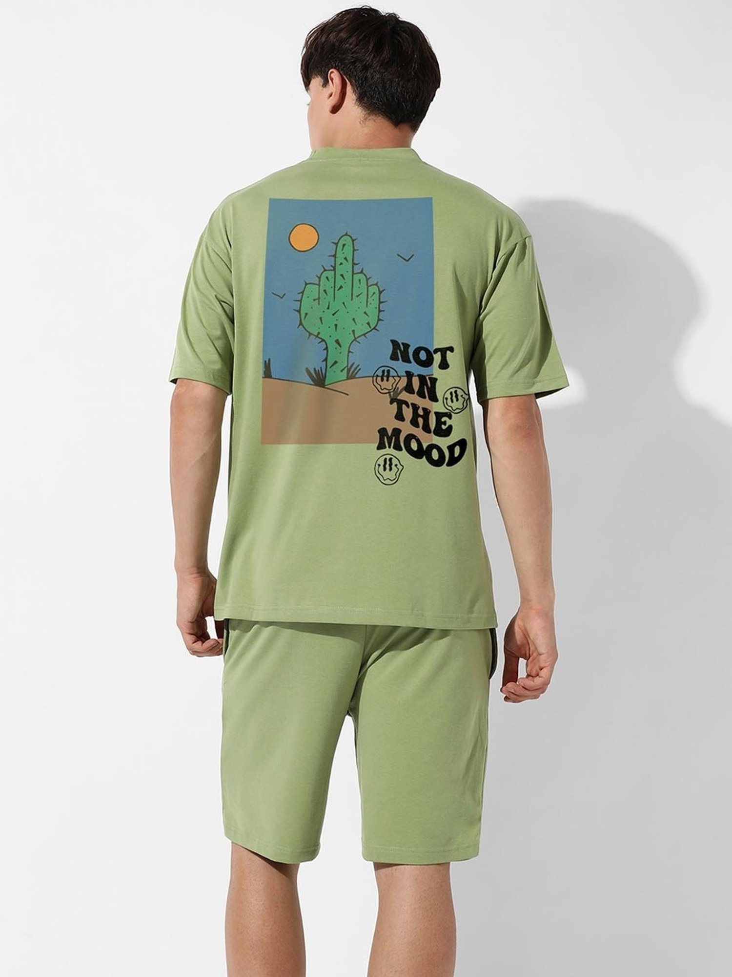 Campus Sutra Green Regular Fit Oversized Sunny Catcus Printed Co-Ord Set