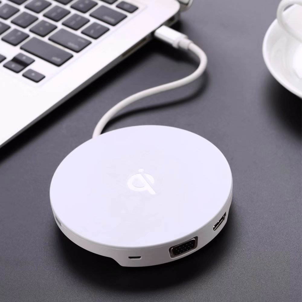 Type-C to HDMI VGA 1080p HD Video Converter Charging Pad with 10W  Qi Wireless Charger,  10W Qi Charging Dock with USB-C  HDMI / VGA Video Adapter.