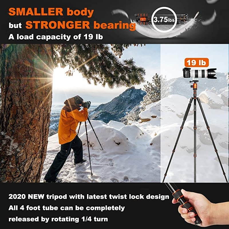 80inch Tripod for Camera Aluminum Tripod for DSLRMonopod Lightweight Tripod with 360 Degree Ball Head Stable for Travel and Work 185quot80quot19lb Load Orange