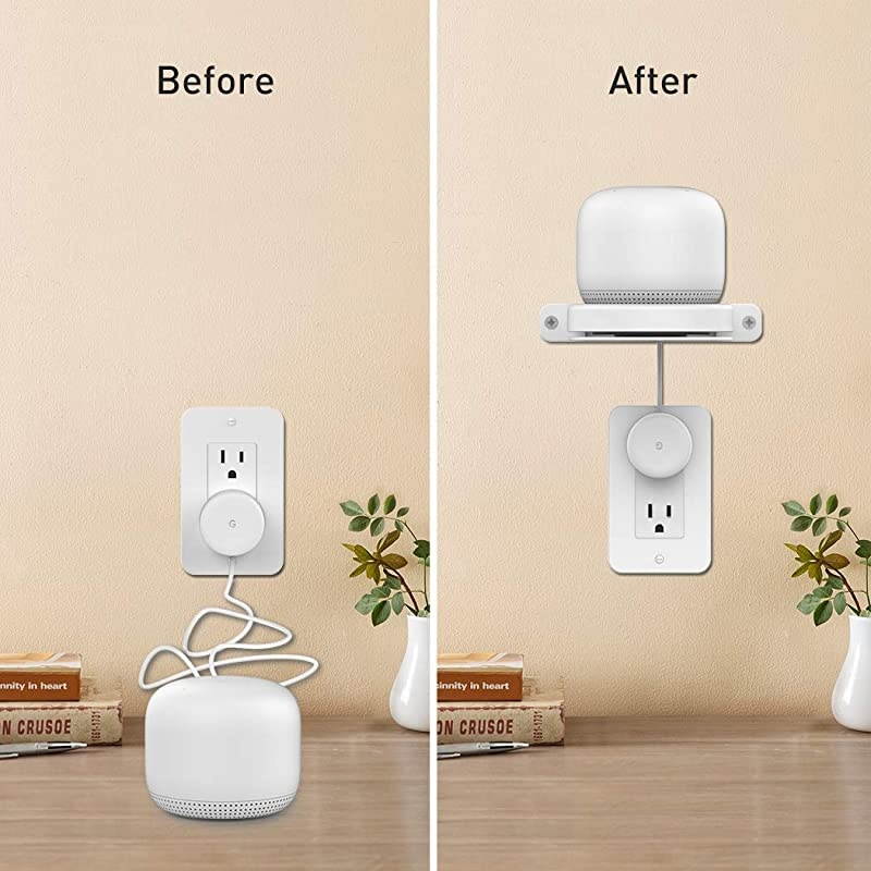 2 Pack Google WiFi Wall Mount ABS Bracket Holder Shelf for Google Nest WiFi Router and SystemBuiltin Cable Management 2 Pack White