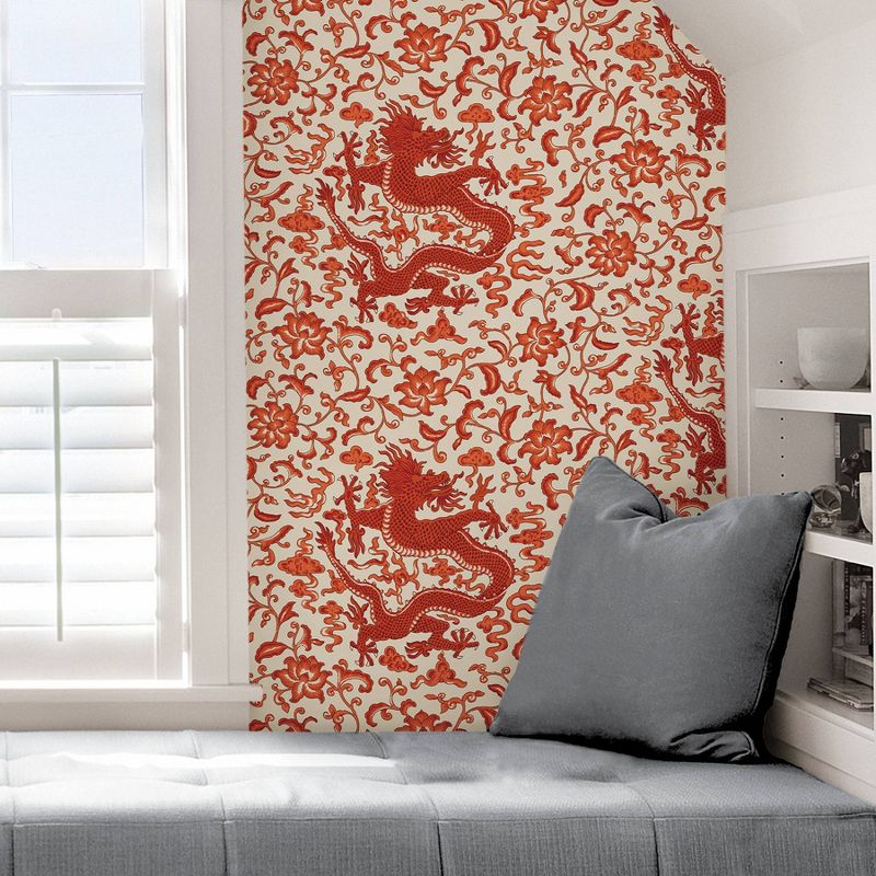 Brewster Persimmon Chi'en Dragon Scalamandre Self Adhesive Wallpaper