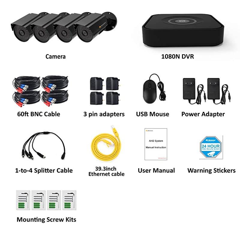 8CH 1080P Wired Security Camera Systems DVR Kit 5 in 1 Recorder with 4X 1080P Outdoor Bullet Cameras Expandable AllWeather Adaptation Email Alert Support AHDTVICVIAnalogIP Camera