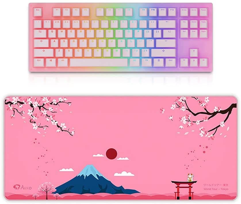 EPOMAKER AKKO Sakura 87 Keys RGB Wired Mechanical Keyboard with World Tour Deskmat for Gaming/Mac/Win (Gateron Yellow Switch)