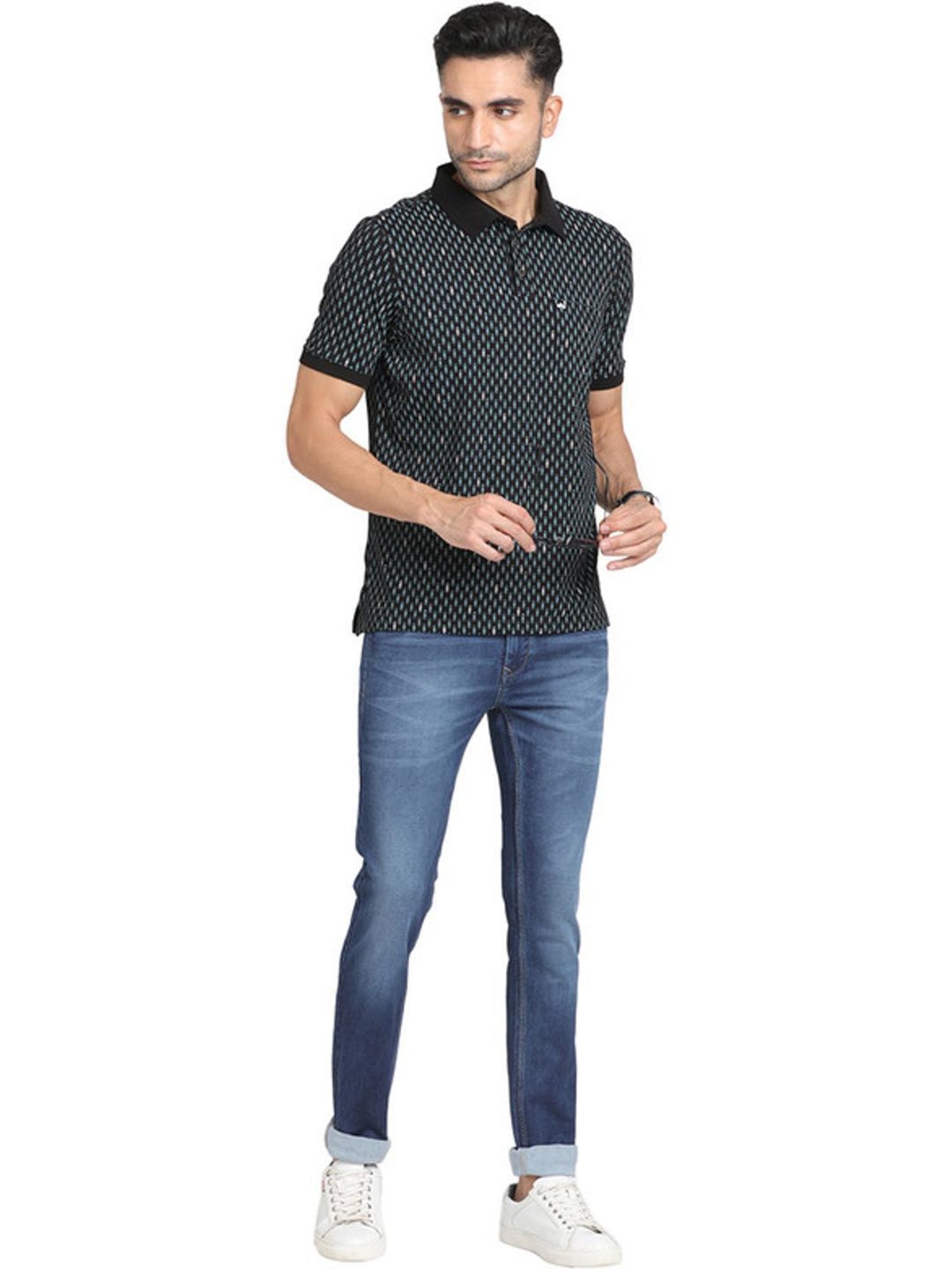 Turtle Black Slim Fit Printed Polo T-Shirts
