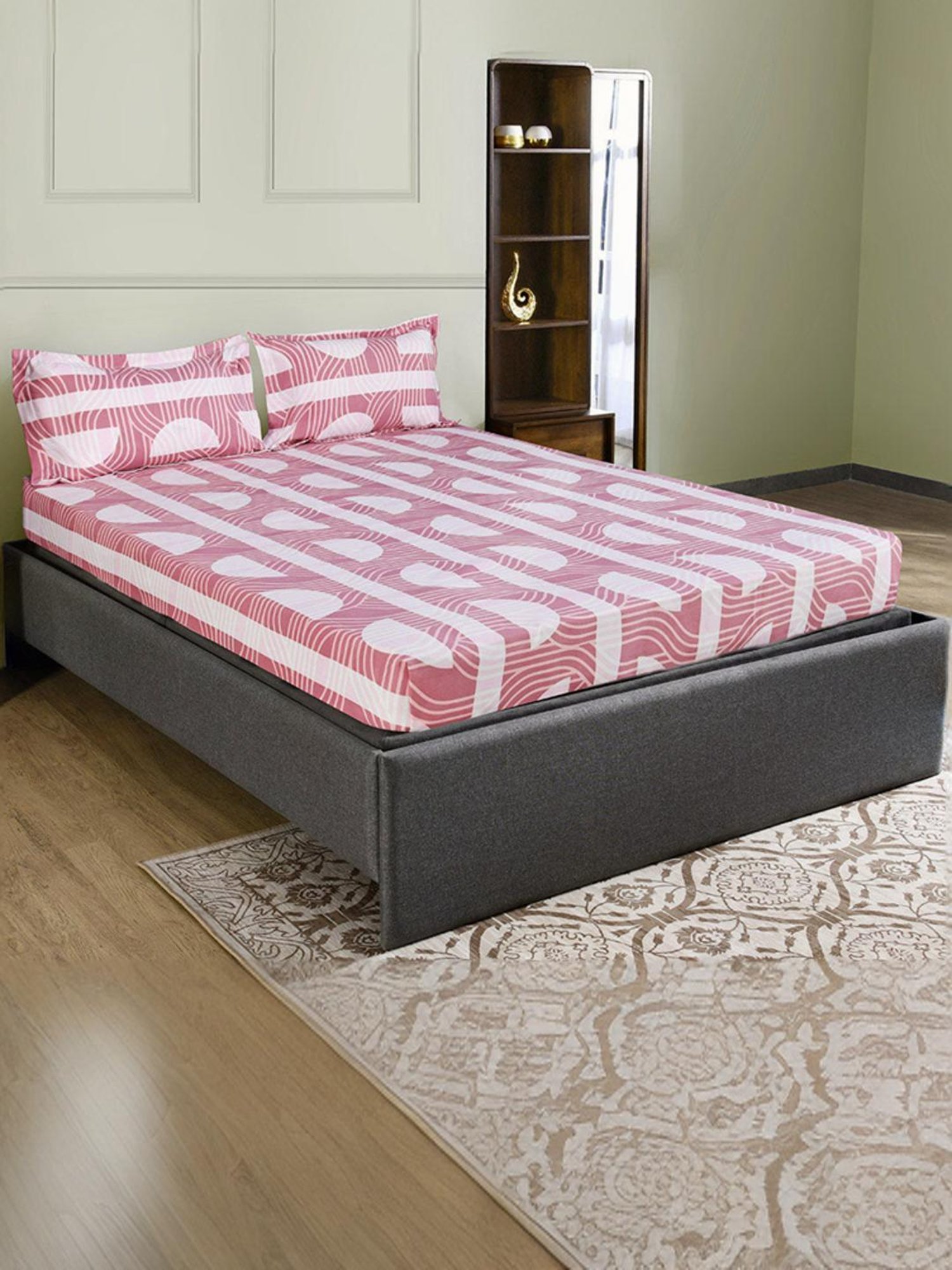 @Home Ammara Red 90 GSM Polyester Double Bedsheet with 2 Pillow Covers