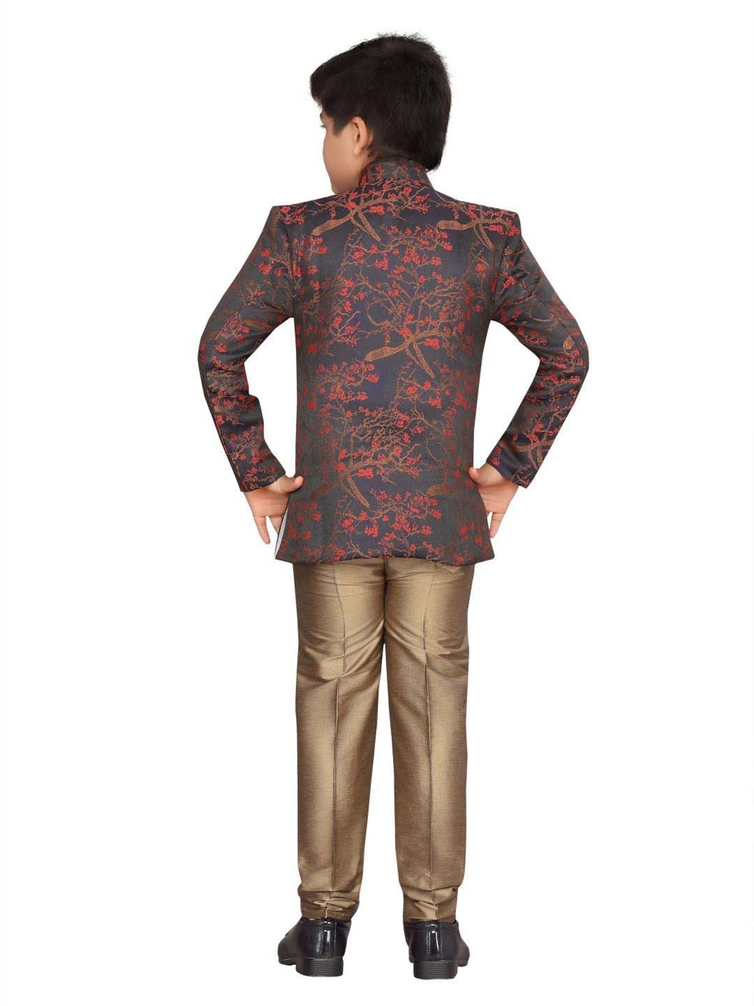 Fourfolds Boys Blue & White Solid Full Sleeves Suit Set