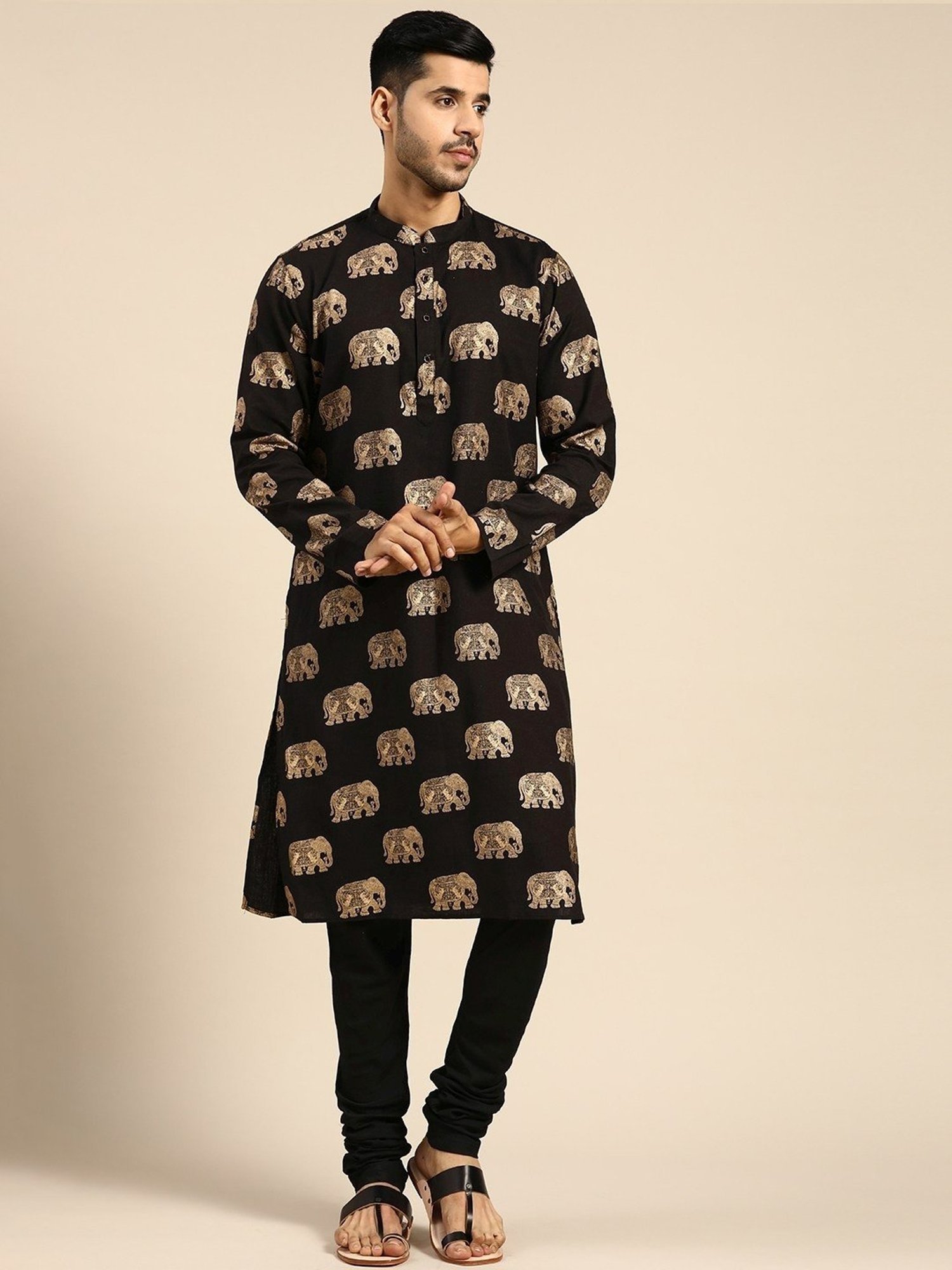 KISAH Black Regular Fit Printed Kurta Bottom Set