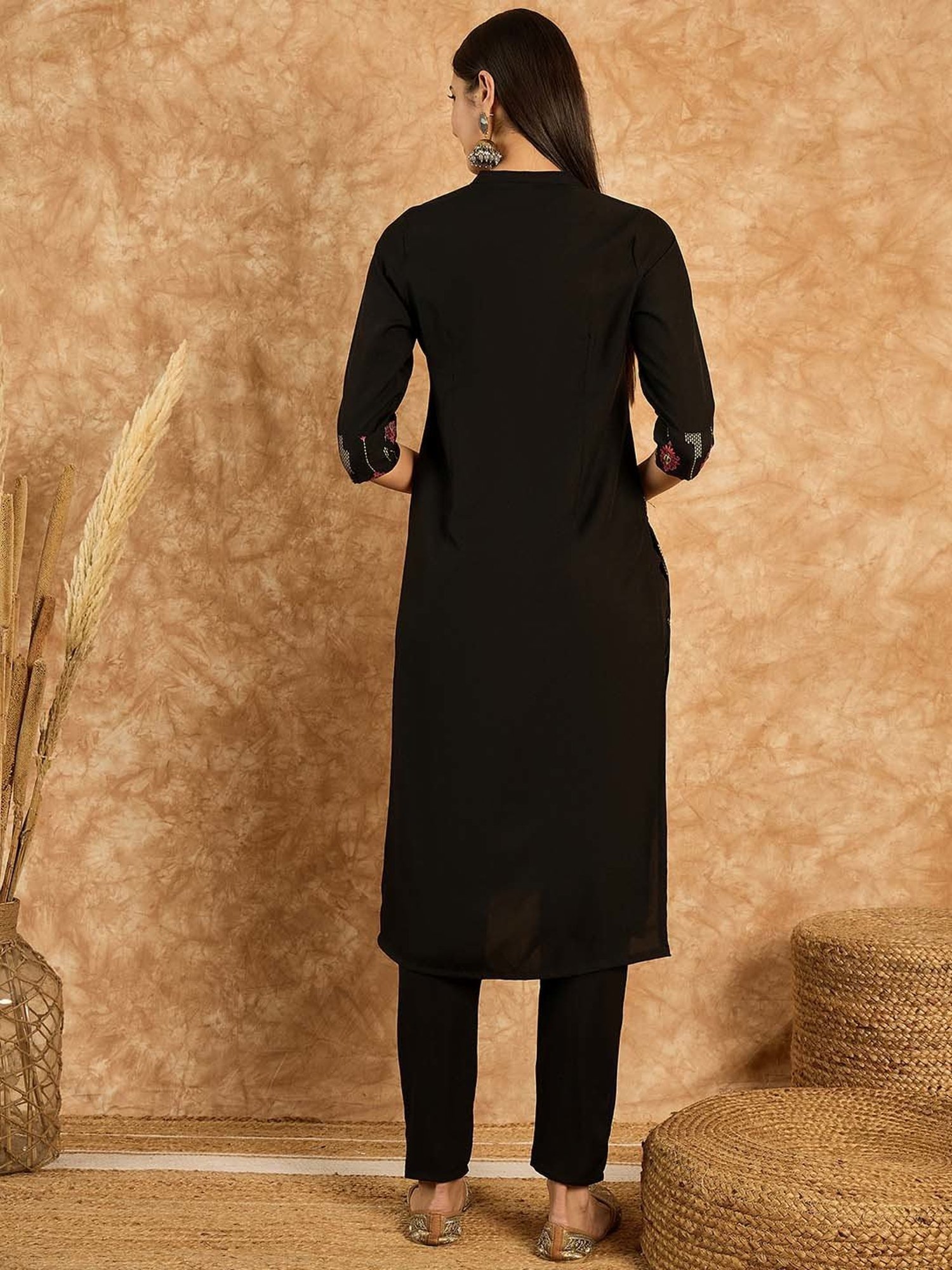 Ziyaa Black Printed Straight Kurta