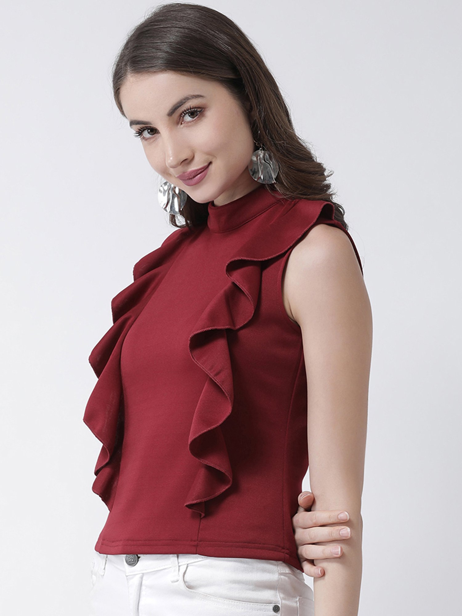 KASSUALLY Maroon Relaxed Fit Top