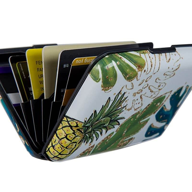 Mini RFID Aluminum Wallet Credit Cards Holder Business Card Case Metal ID Case for Men Women Pineapple