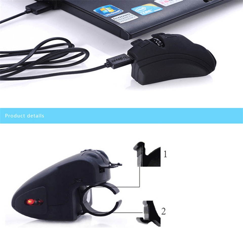 Black 2.4GHz USB Finger Wireless Optical Mouse Portable 2.4Ghz Wireless Rechargeable Finger Ring Mice For PC Laptop Computer