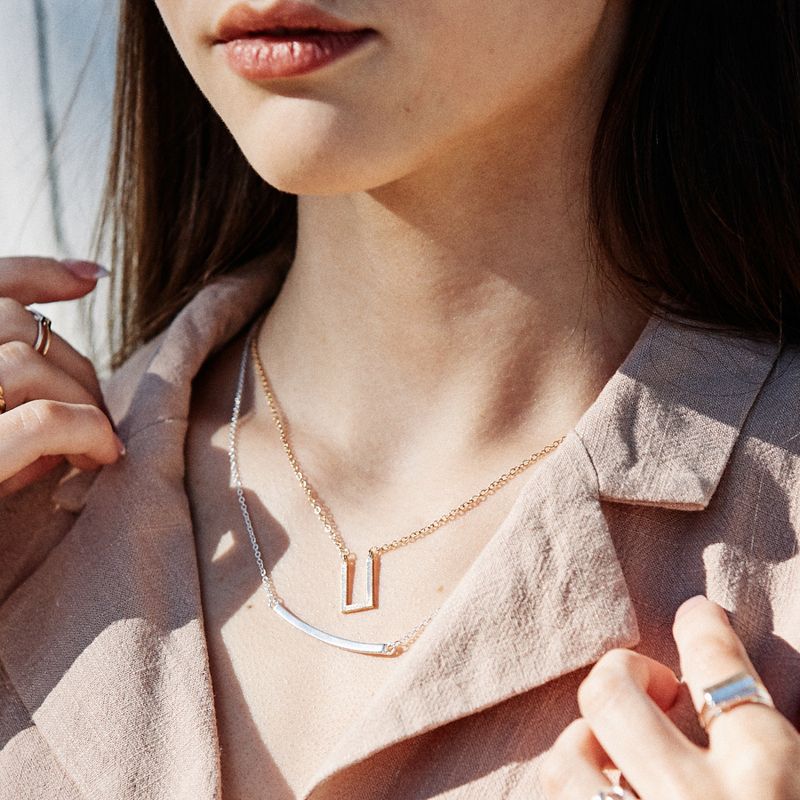 Sanctuary Project U Shaped Thin Bar Necklace Gold