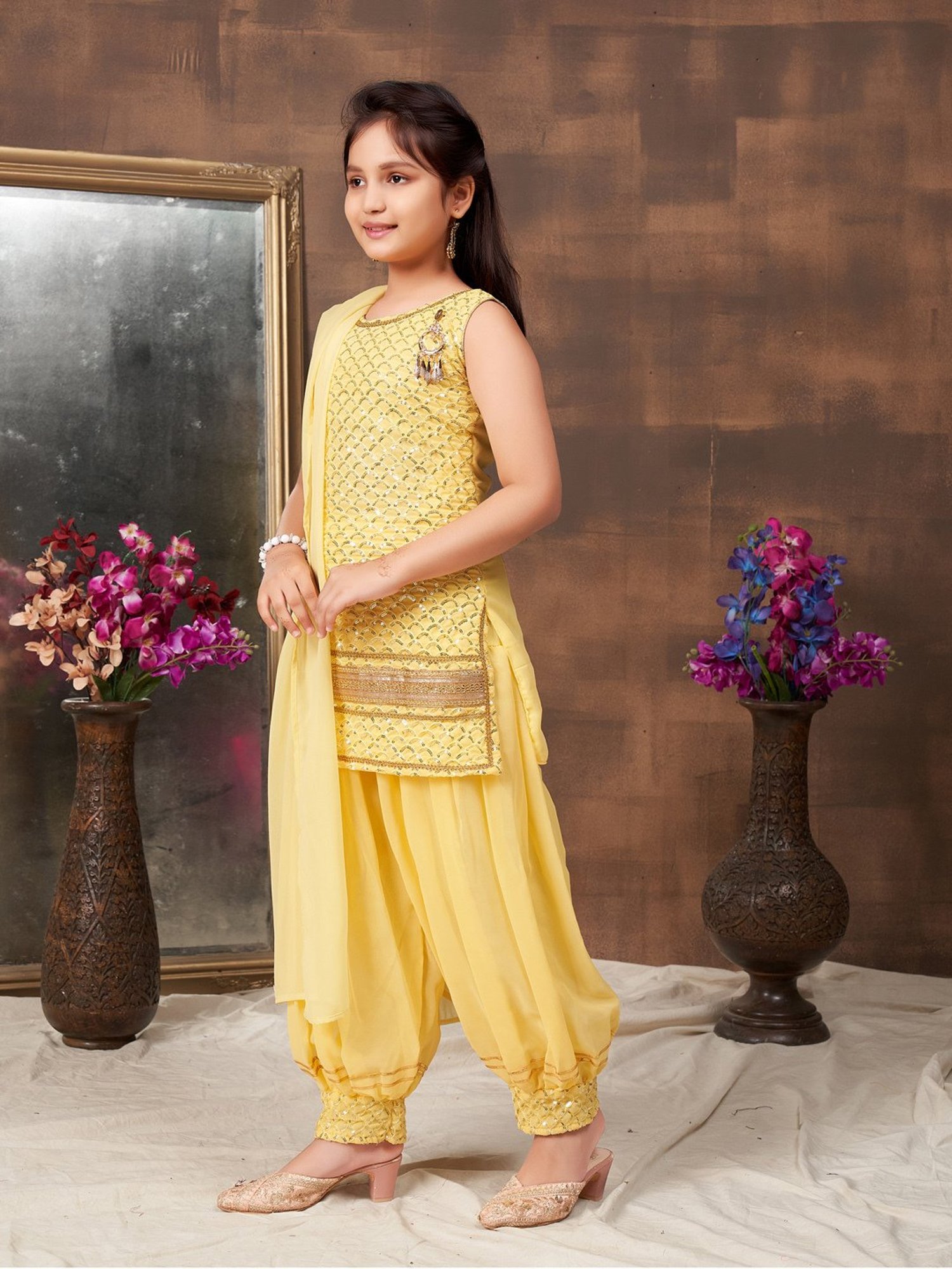 Many Frocks Kids Blue Embellished Top with Plazzos