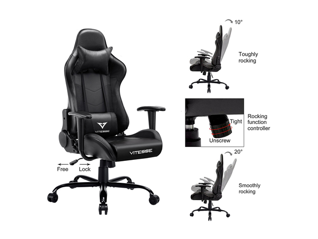 Vitesse Gaming Office Chair with Carbon Fiber Design, High Back Racing Style Seat, Swivel, Lumbar Support and Headrest(Red)