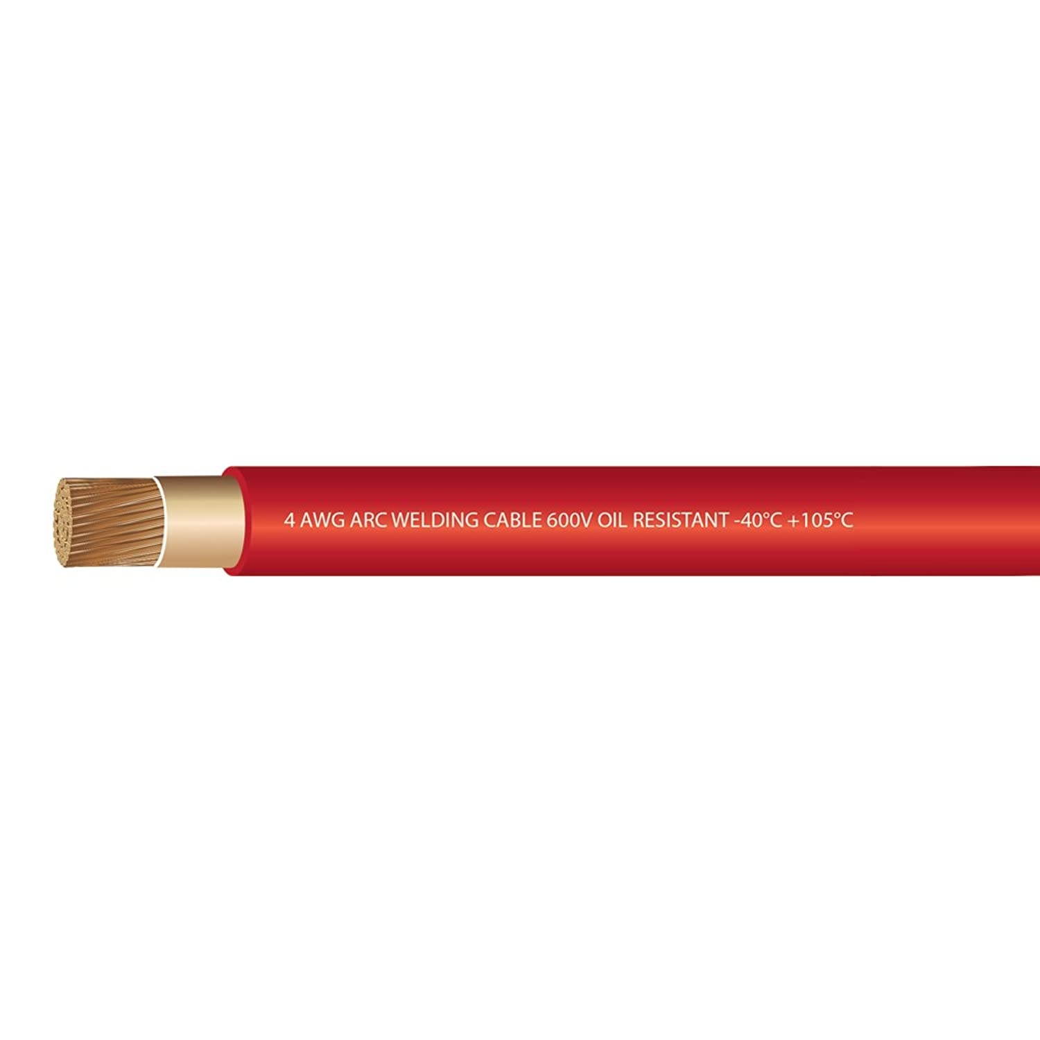 EWCS 4 Gauge Premium Extra Flexible Welding Cable 600 Volt - Red - 20 Feet - Made in the USA