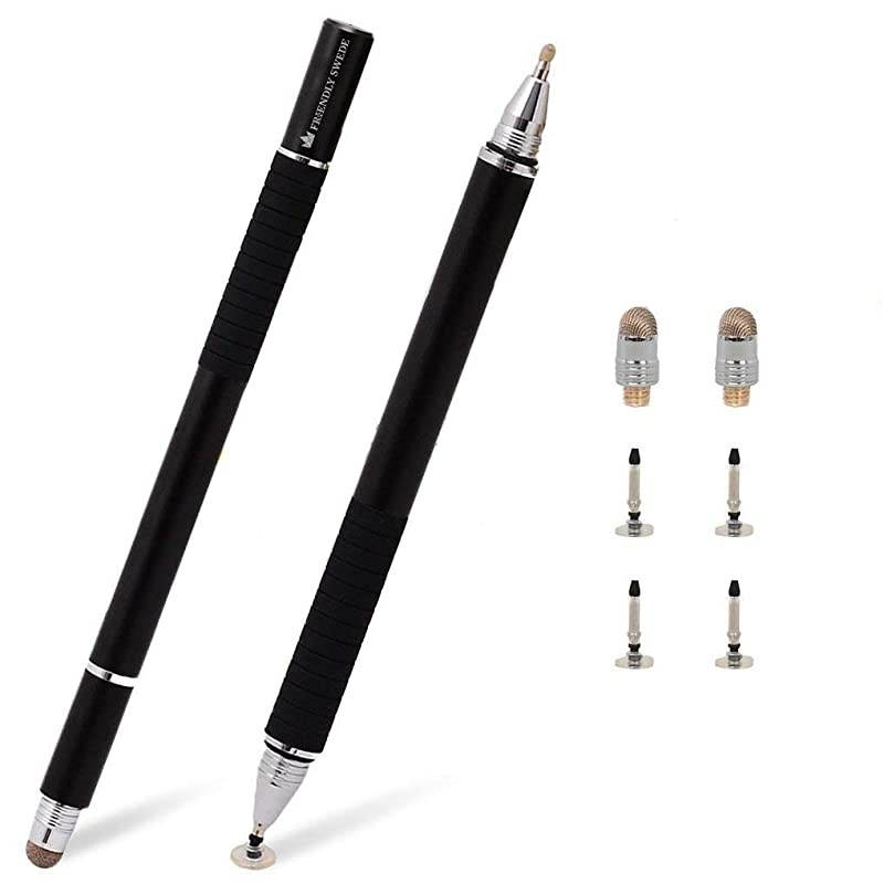3in1 Hybrid Pen Capacitive Fiber and Fine Point Disc Stylus with Ballpoint Pen and Replaceable Tips 2 Pack