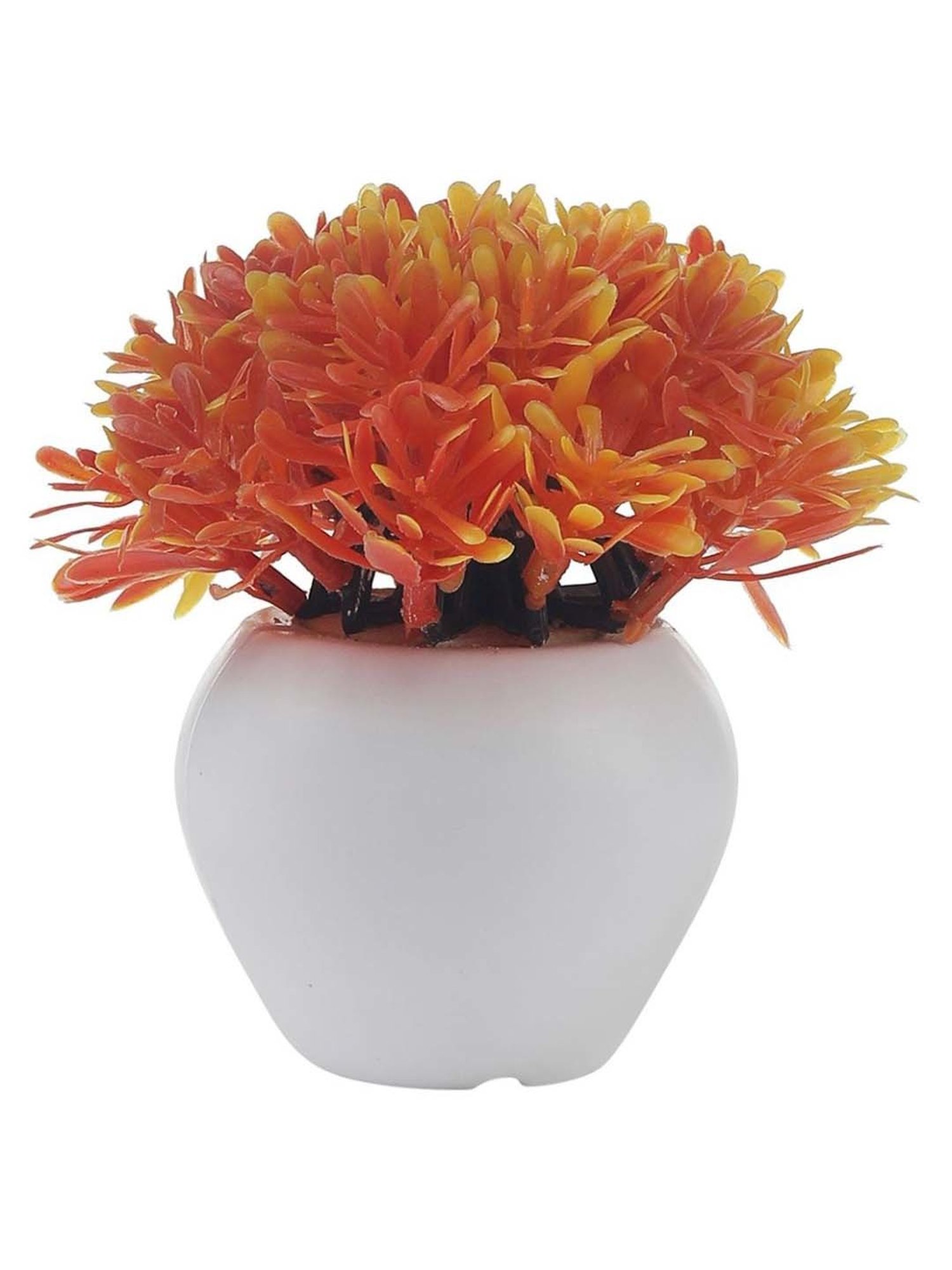 Foliyaj Purple & Orange Plastic Artificial Mini Bush With Leaves - Set of 2