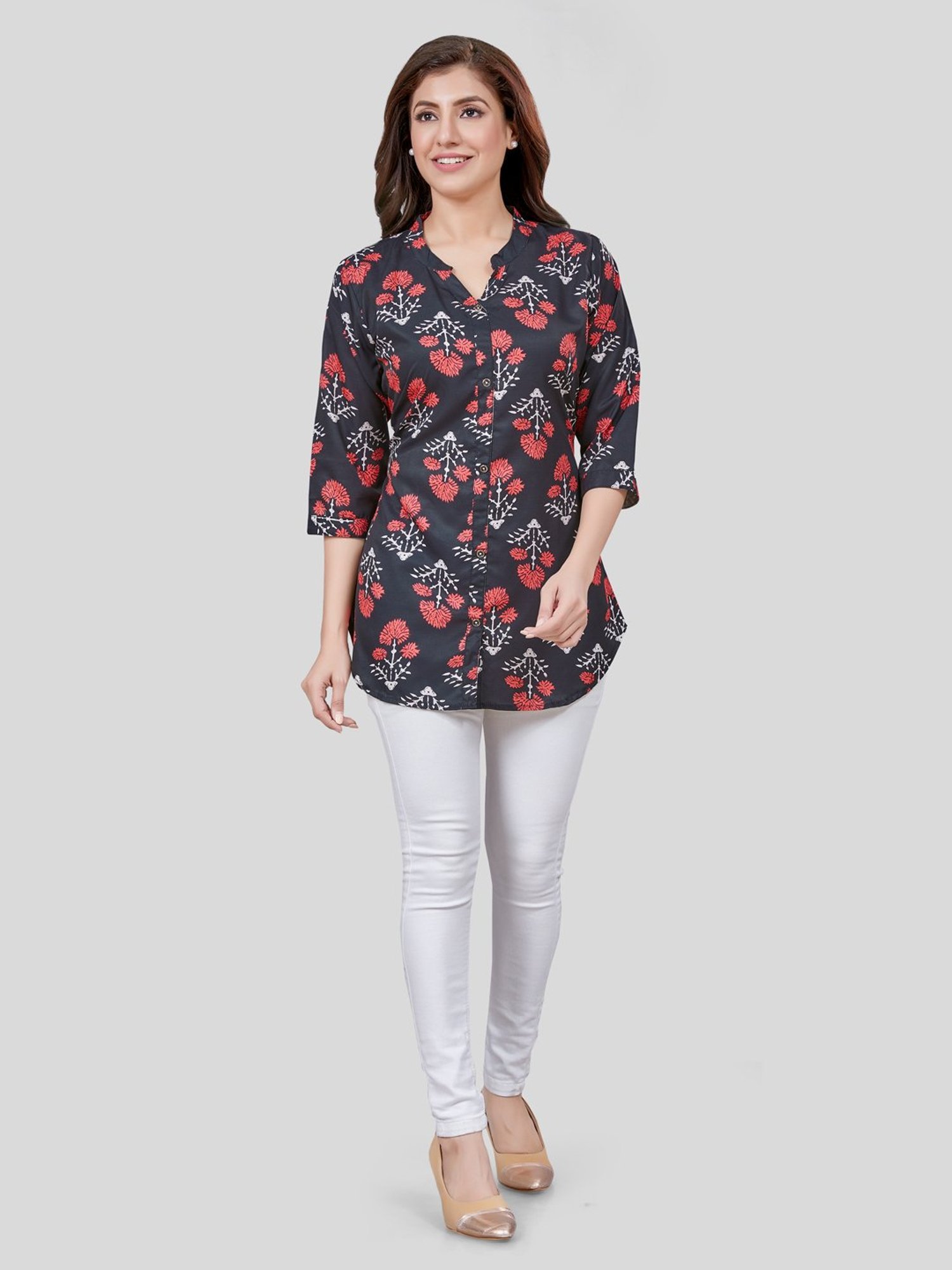 Saree Swarg Black Printed A Line Kurti