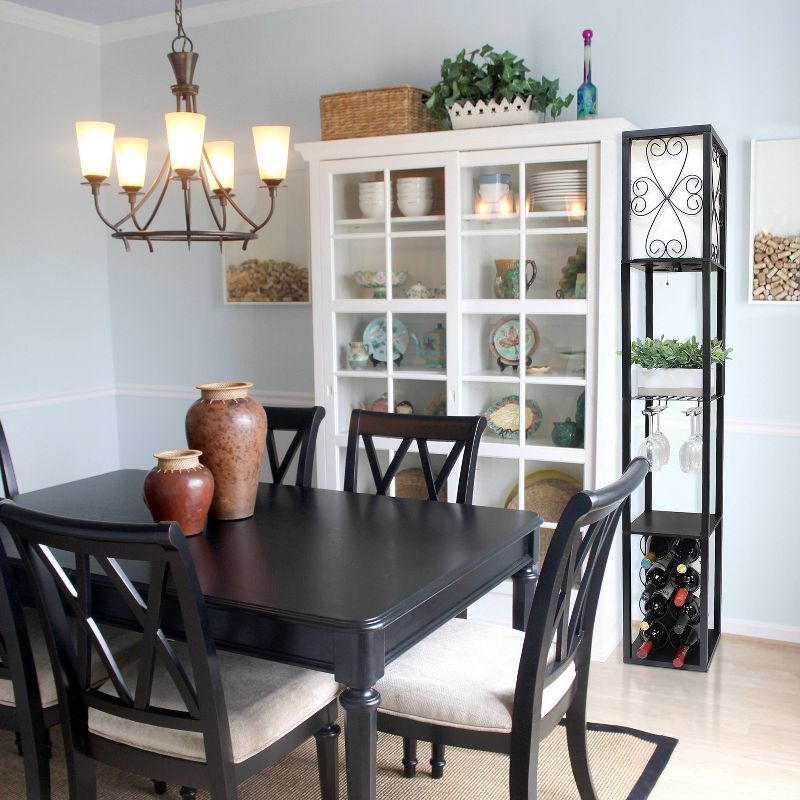 Etagere Organizer Storage Shelf Floor Lamp with Linen Shade Black - Simple Designs