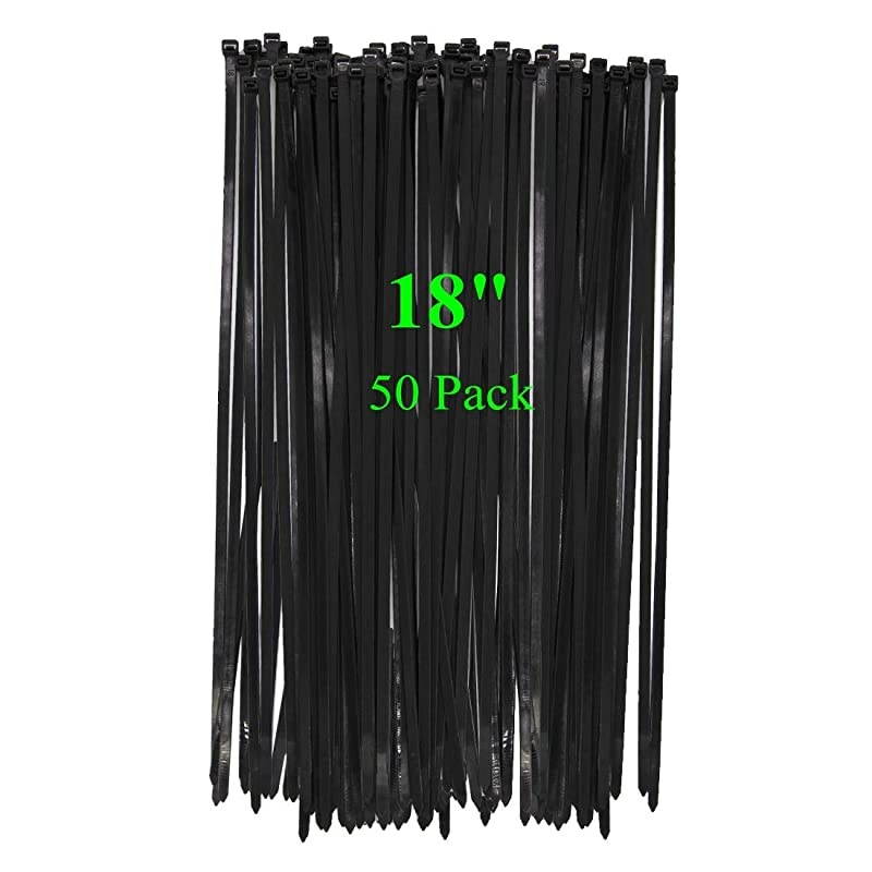 Wide 18 Inch Nylon Zip Cable Ties-Large 120LB Tensile Strength-Heavy Duty Industrial Durable Strong Cable Ties- 50 Pack - Indoor Outdoor Garden Ties Use(18",120LB, Black, UV Resistant)