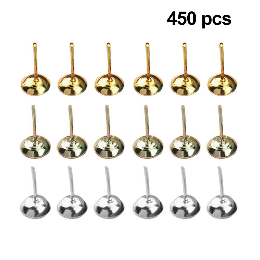 900pcs Ear Stud Trays Flat Bottom Arc Earrings Bezel DIY Earring Ear Stud Earrings Accessories for Woman Lady Female (5mm 300pcs White + 300pcs Silver + 300pcs Gold)