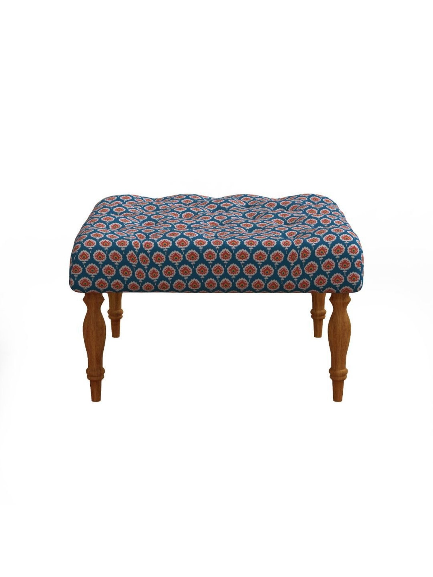 Chumbak Ikat Blue Sheesham Wood English Ottoman
