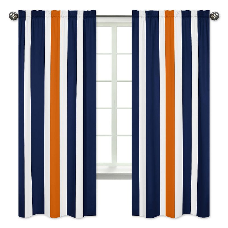 Navy & Orange Stripe Curtain Panels - Sweet Jojo Designs
