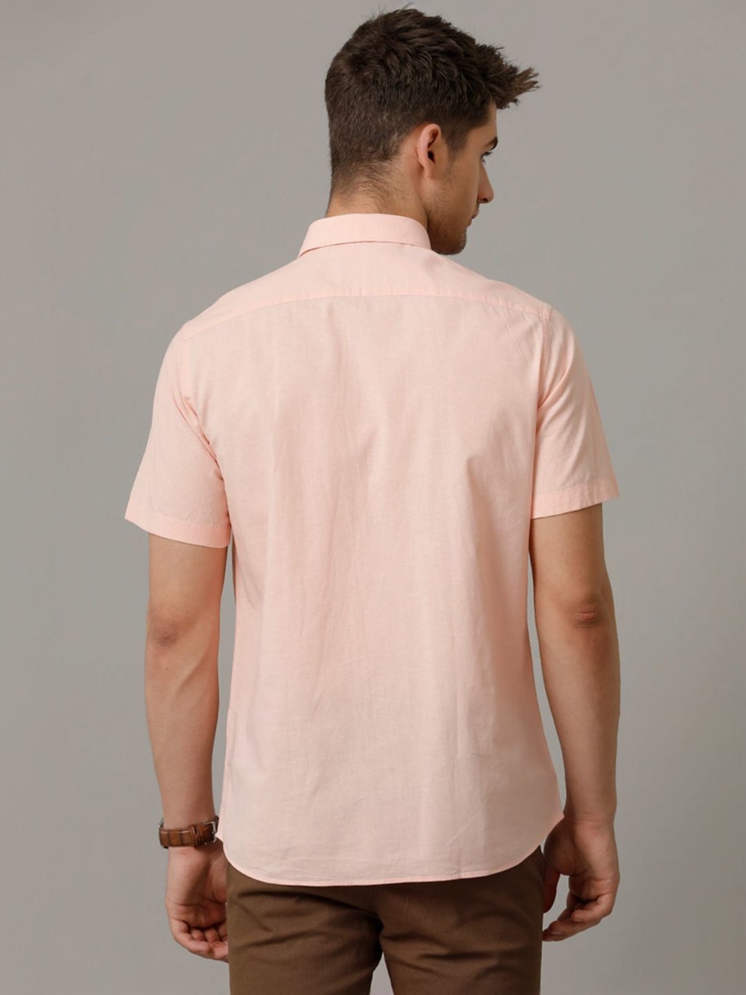 Cavallo By Linen Club Orange Linen Contemporary Fit Shirt