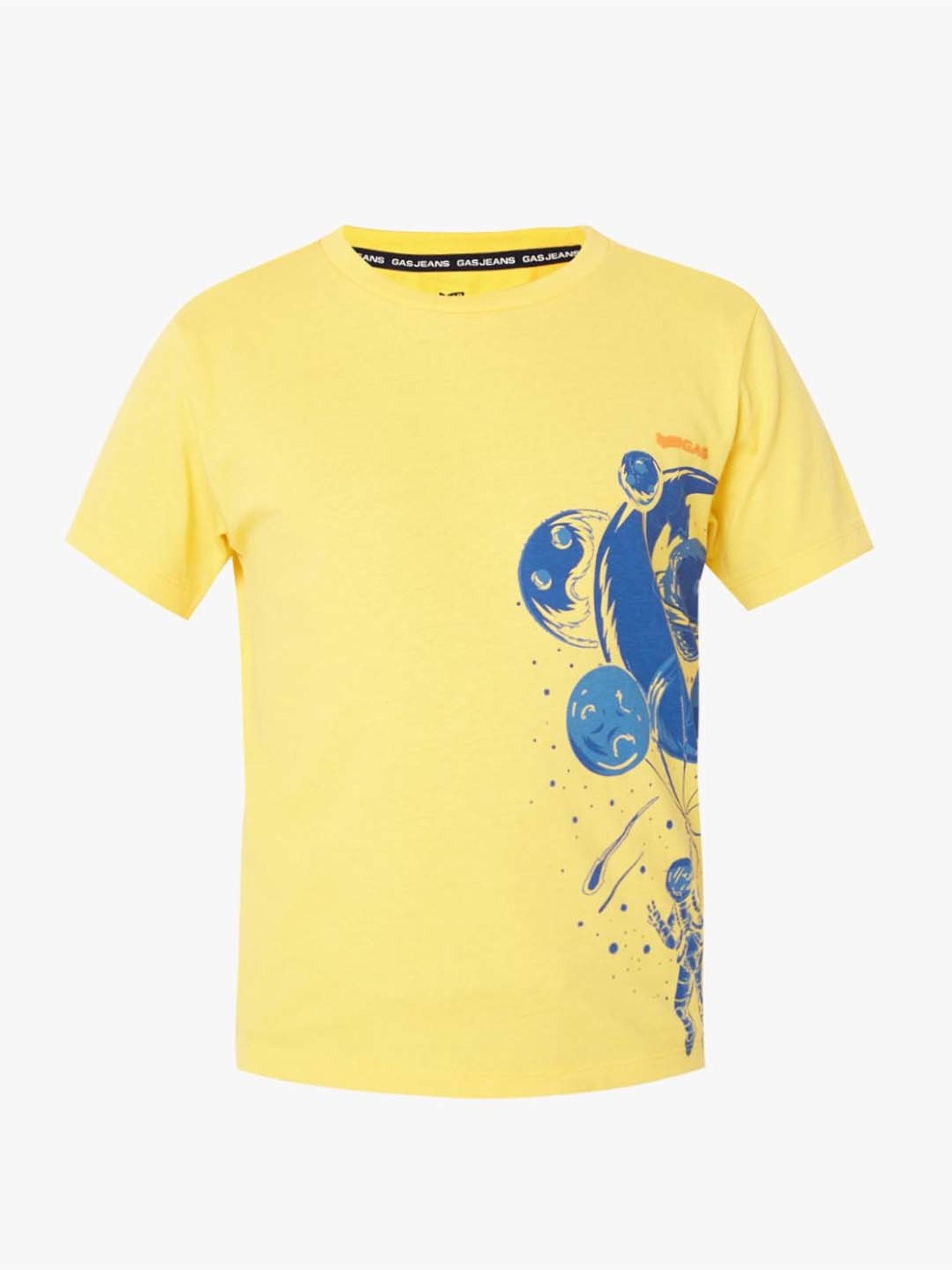 Gas Kids Vibrant Yellow & Blue Cotton Printed T-Shirt