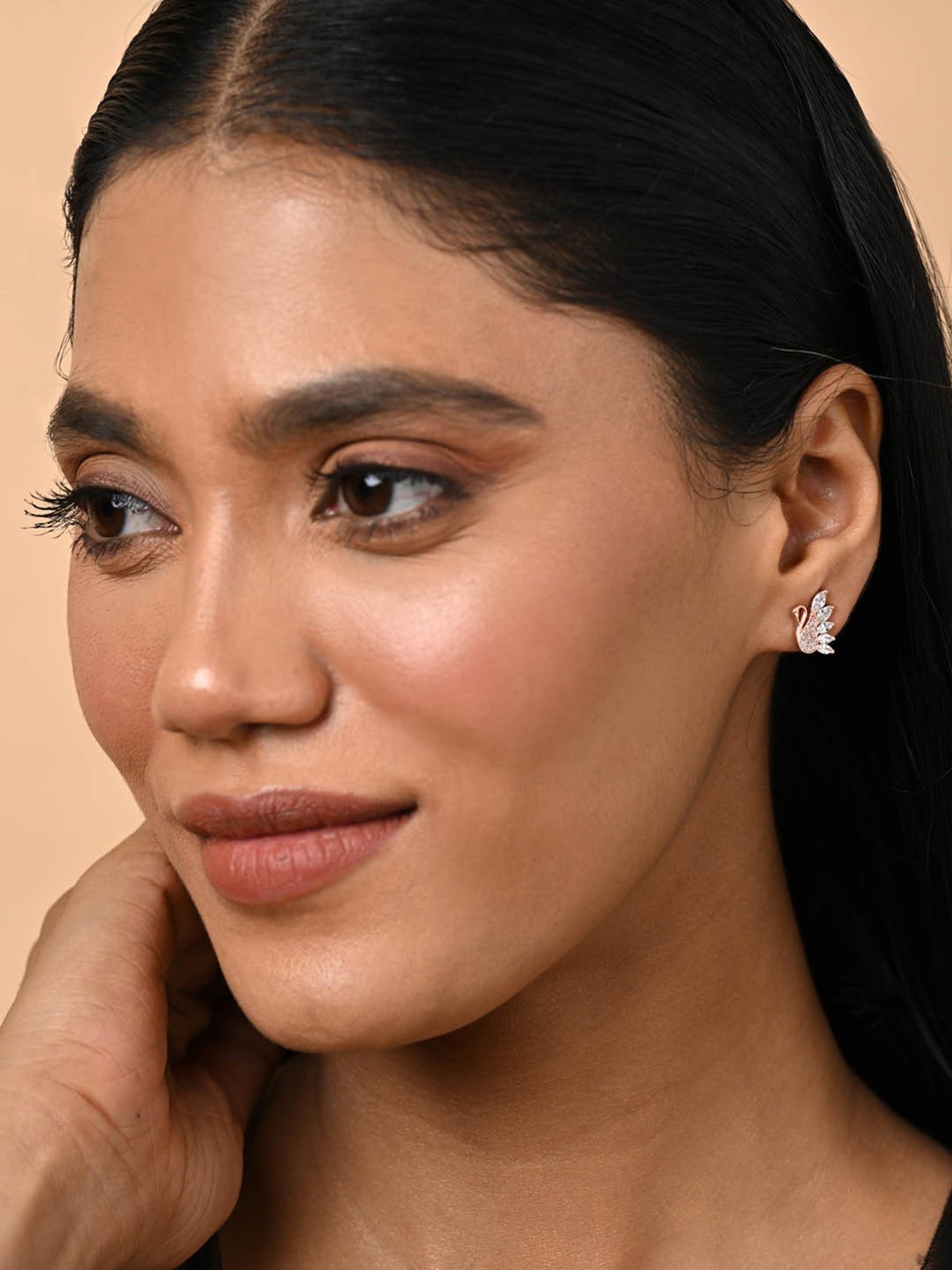 Clara 925 Silver Rose Gold Plated Swiss Zirconia Dancing Swan Stud Earrings Gift for Women